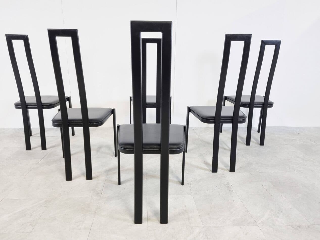 Set of postmodern dining chairs, black metal, Italy, 1980s. - 273561