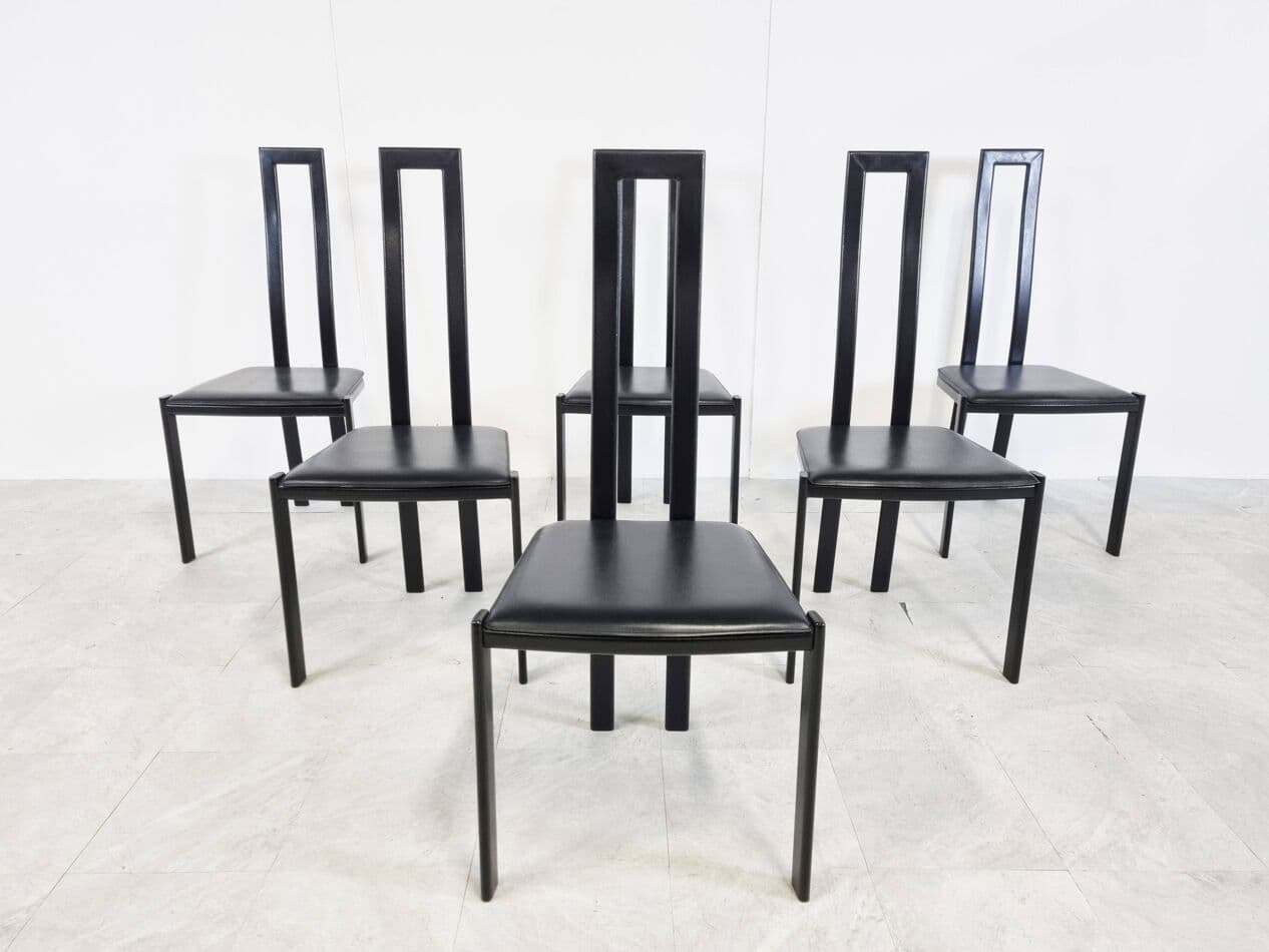 Set of postmodern dining chairs, black metal, Italy, 1980s. - 273565