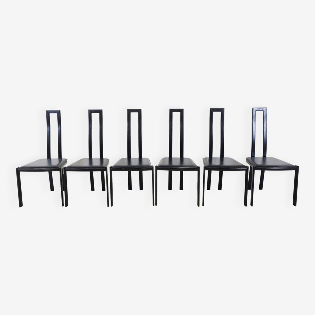 Set of postmodern dining chairs, black metal, Italy, 1980s. - 273567