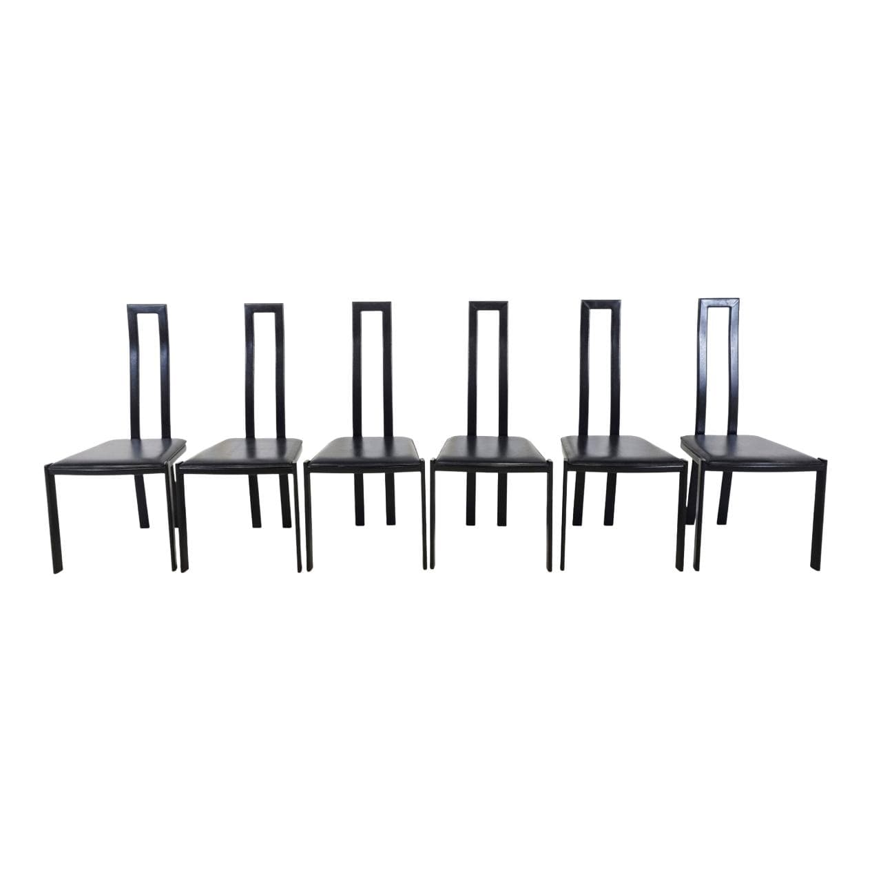 Set of postmodern dining chairs, black metal, Italy, 1980s.