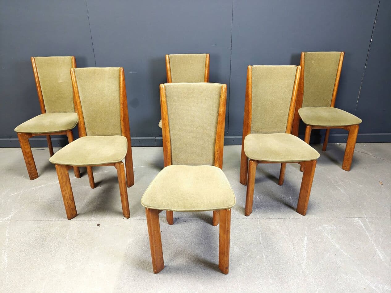 set of six dining chairs, brown wood, Denmark, 1970s - 273418
