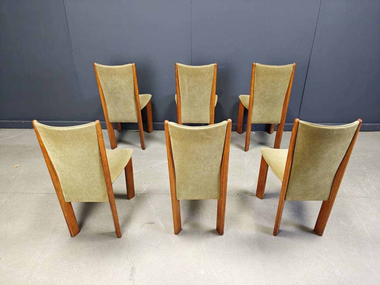 set of six dining chairs, brown wood, Denmark, 1970s - 273413