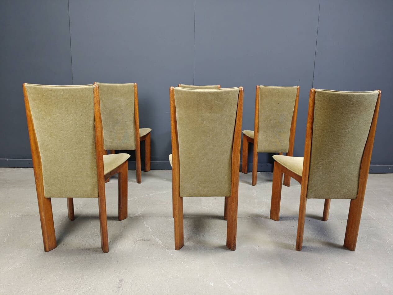 set of six dining chairs, brown wood, Denmark, 1970s - 273412