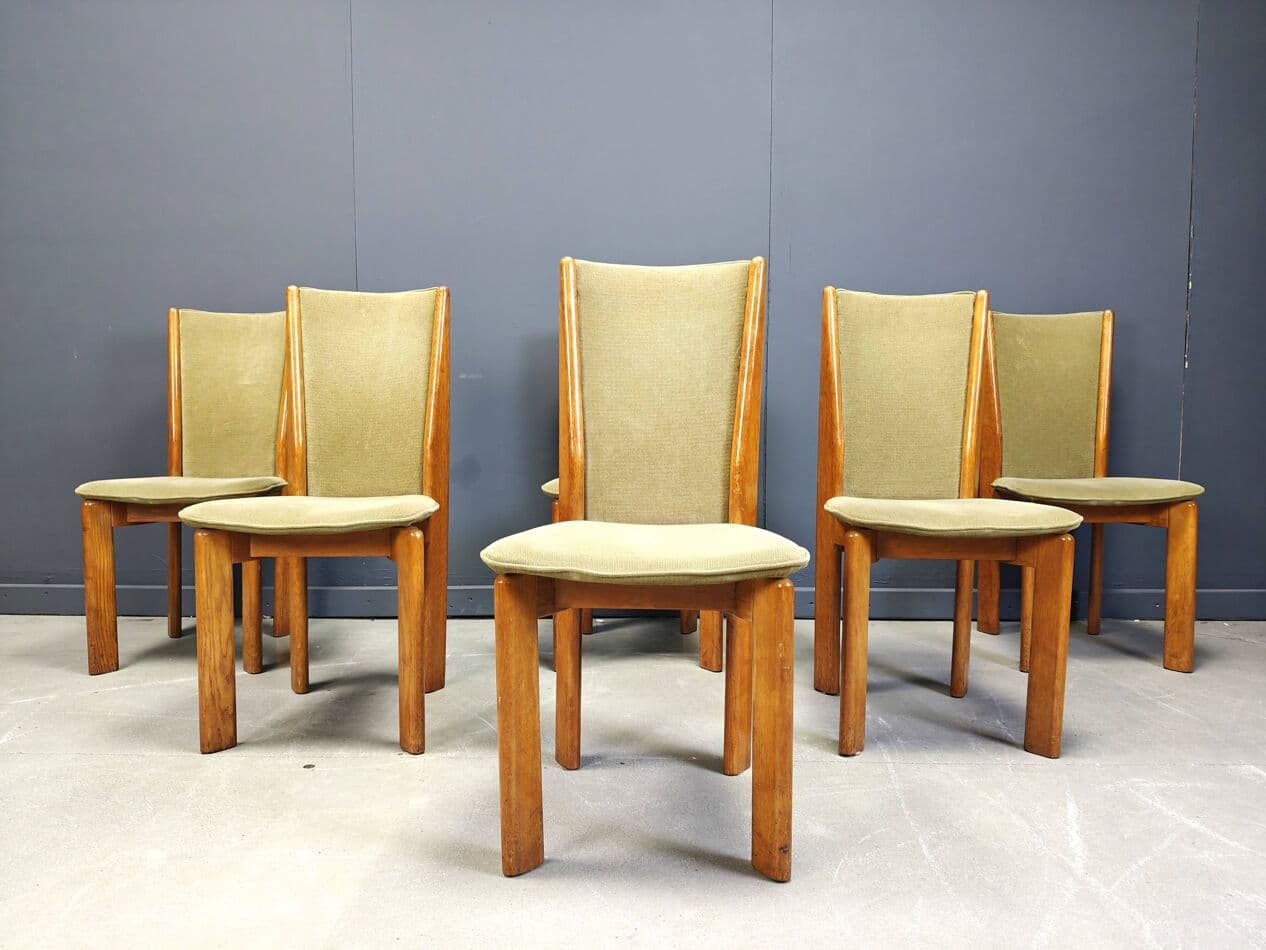set of six dining chairs, brown wood, Denmark, 1970s - 273417