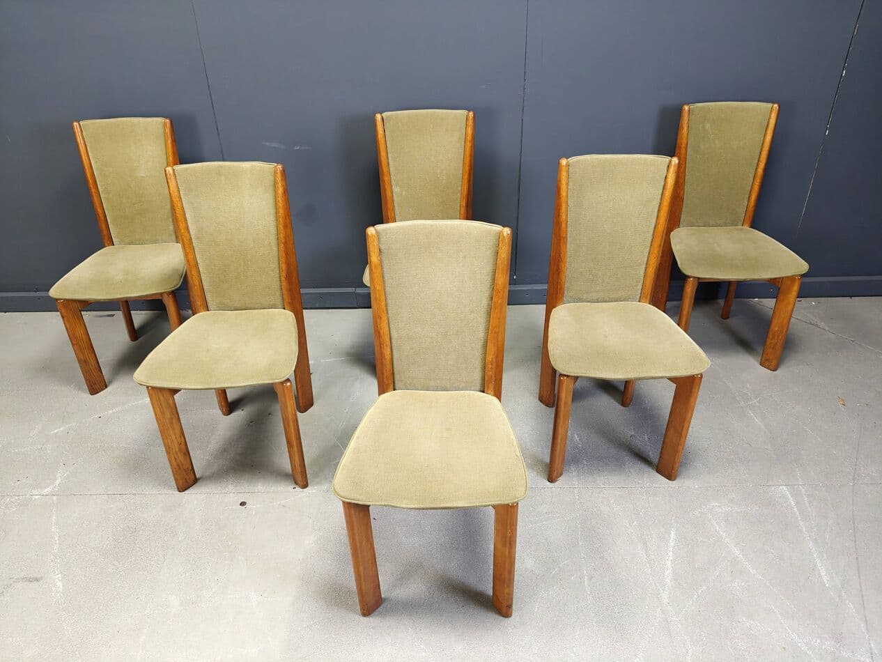 set of six dining chairs, brown wood, Denmark, 1970s - 273409