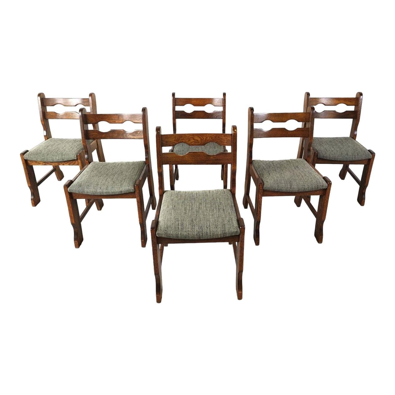 komplet 6 krzeseł do jadalni brutalistycznych, drewno brązowy, Niemcy, lata 70.