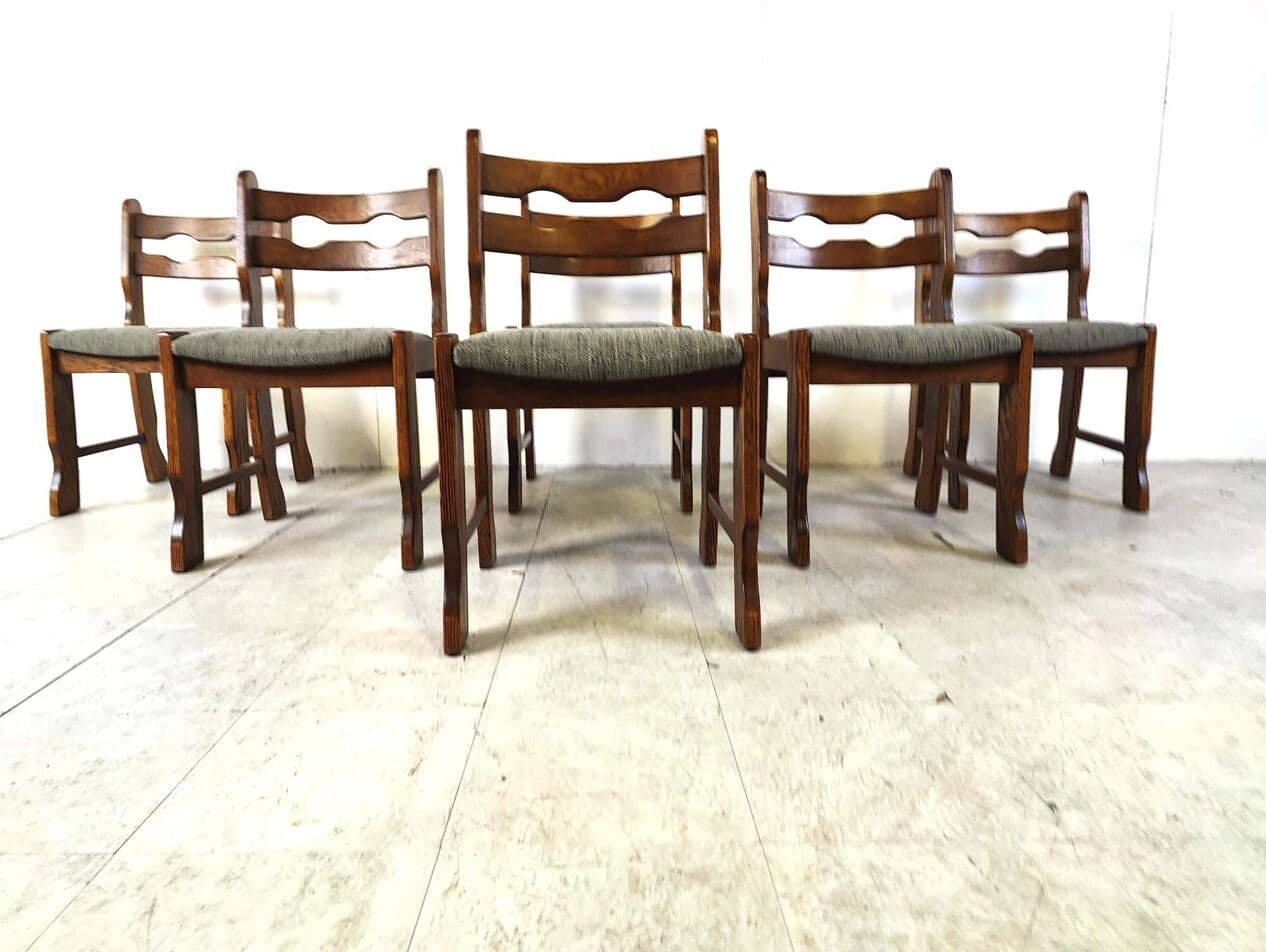 komplet 6 krzeseł do jadalni brutalistycznych, drewno brązowy, Niemcy, lata 70. - 273281