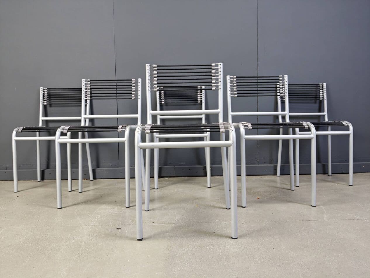 set of six chairs Sandow, grey metal, by R. Herbst, Italy, 1980s - 273174