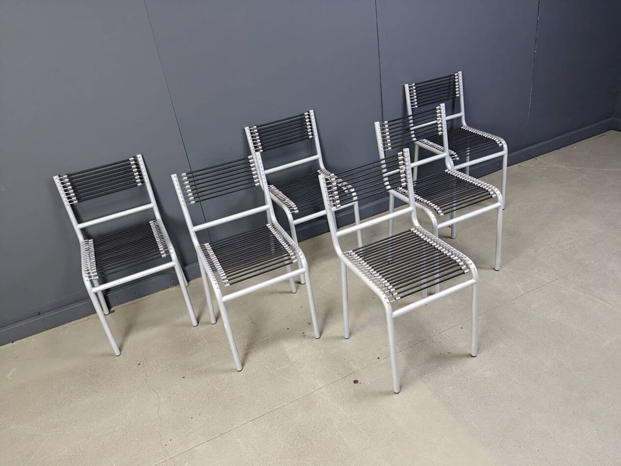 set of six chairs Sandow, grey metal, by R. Herbst, Italy, 1980s - 273172