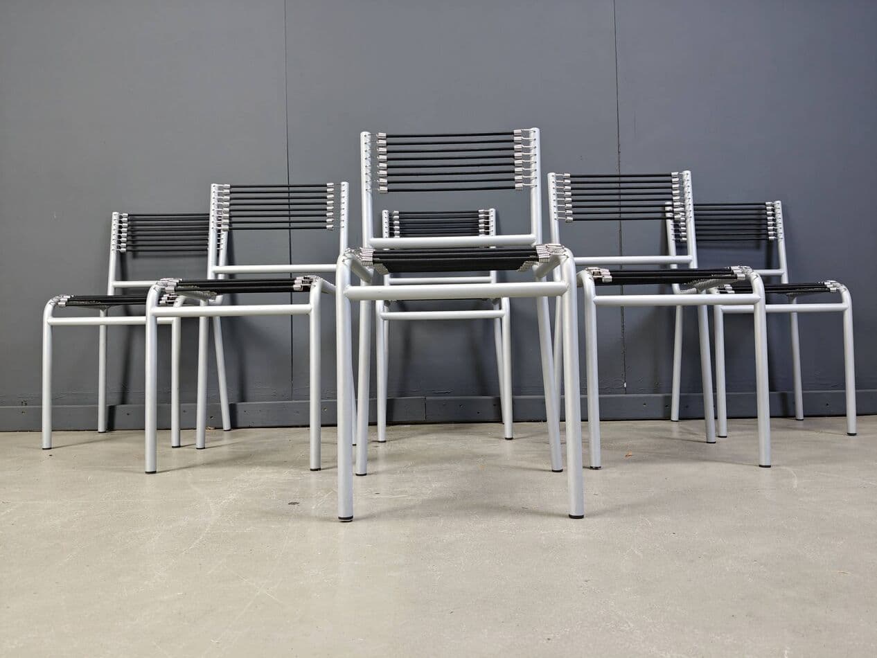 set of six chairs Sandow, grey metal, by R. Herbst, Italy, 1980s - 273173