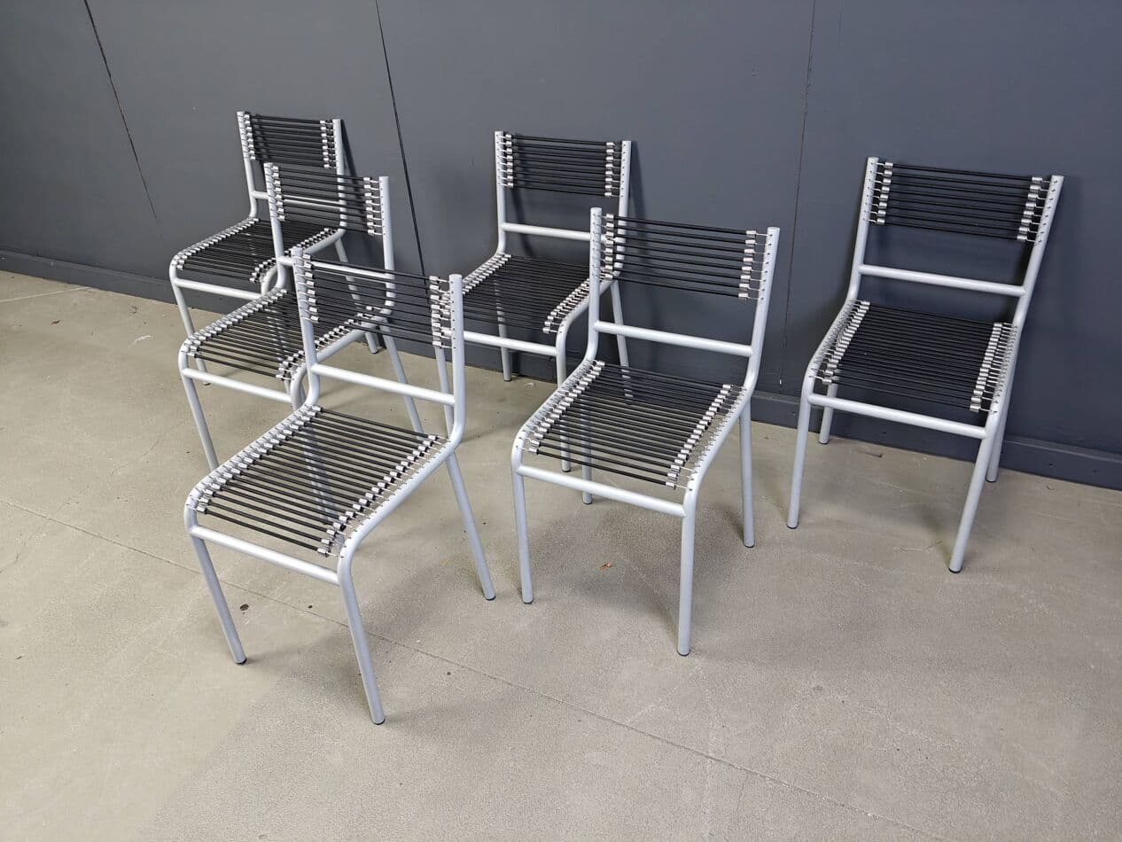 set of six chairs Sandow, grey metal, by R. Herbst, Italy, 1980s - 273171