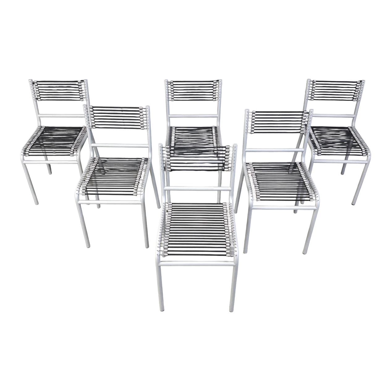 set of six chairs Sandow, grey metal, by R. Herbst, Italy, 1980s