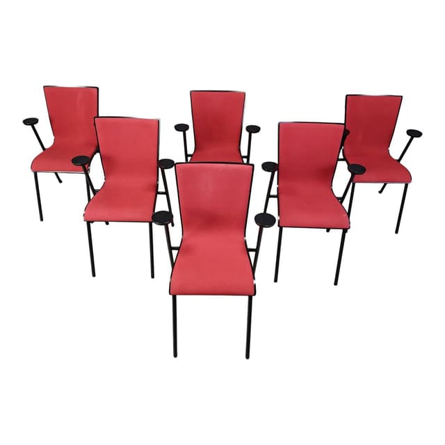 Zestaw sześciu krzeseł Occhio, velvet czerwony, stal czarna, proj. R. Vandebeek, Belgia, pocz. XXI w. - WYMIARY