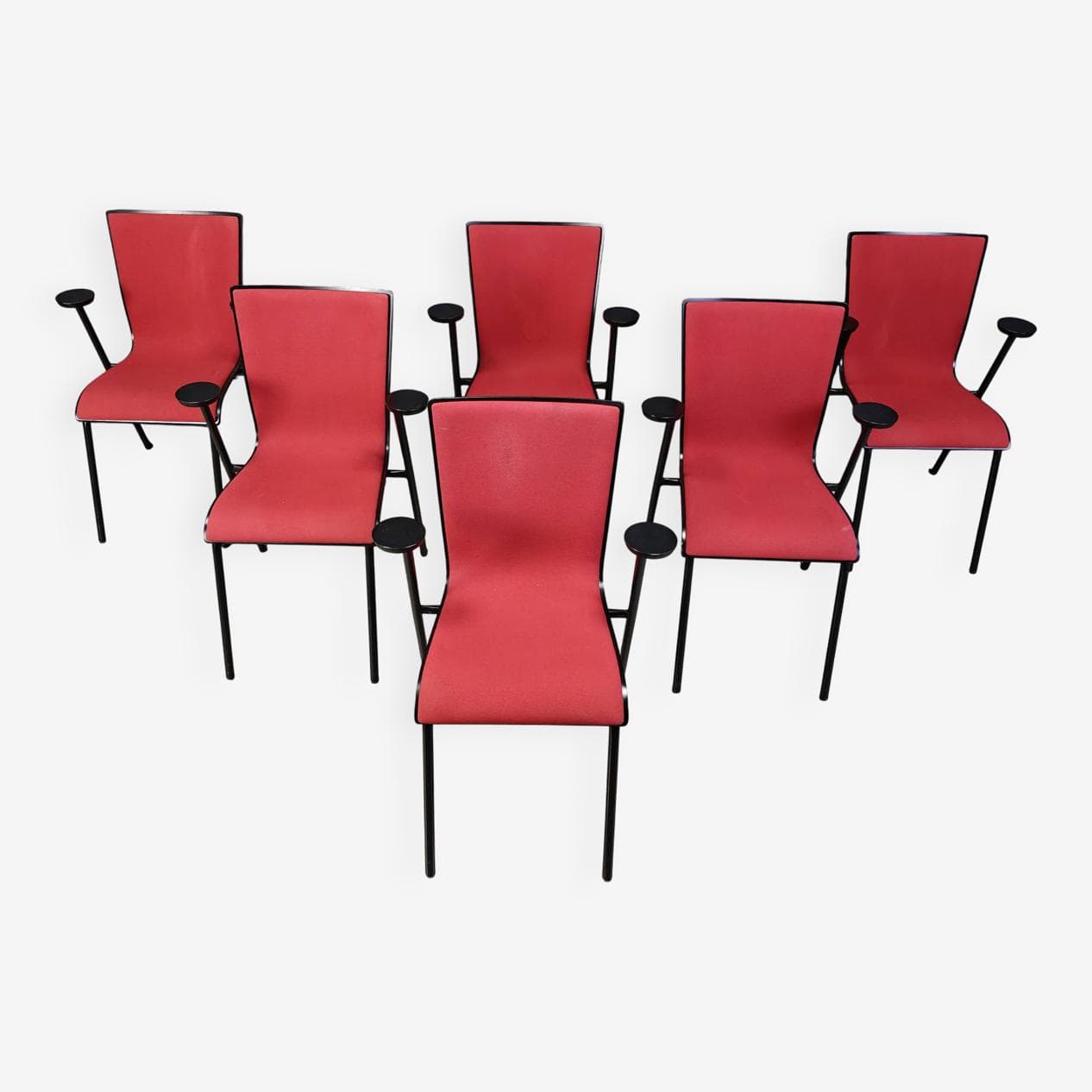 Zestaw sześciu krzeseł Occhio, velvet czerwony, stal czarna, proj. R. Vandebeek, Belgia, pocz. XXI w. - 273116