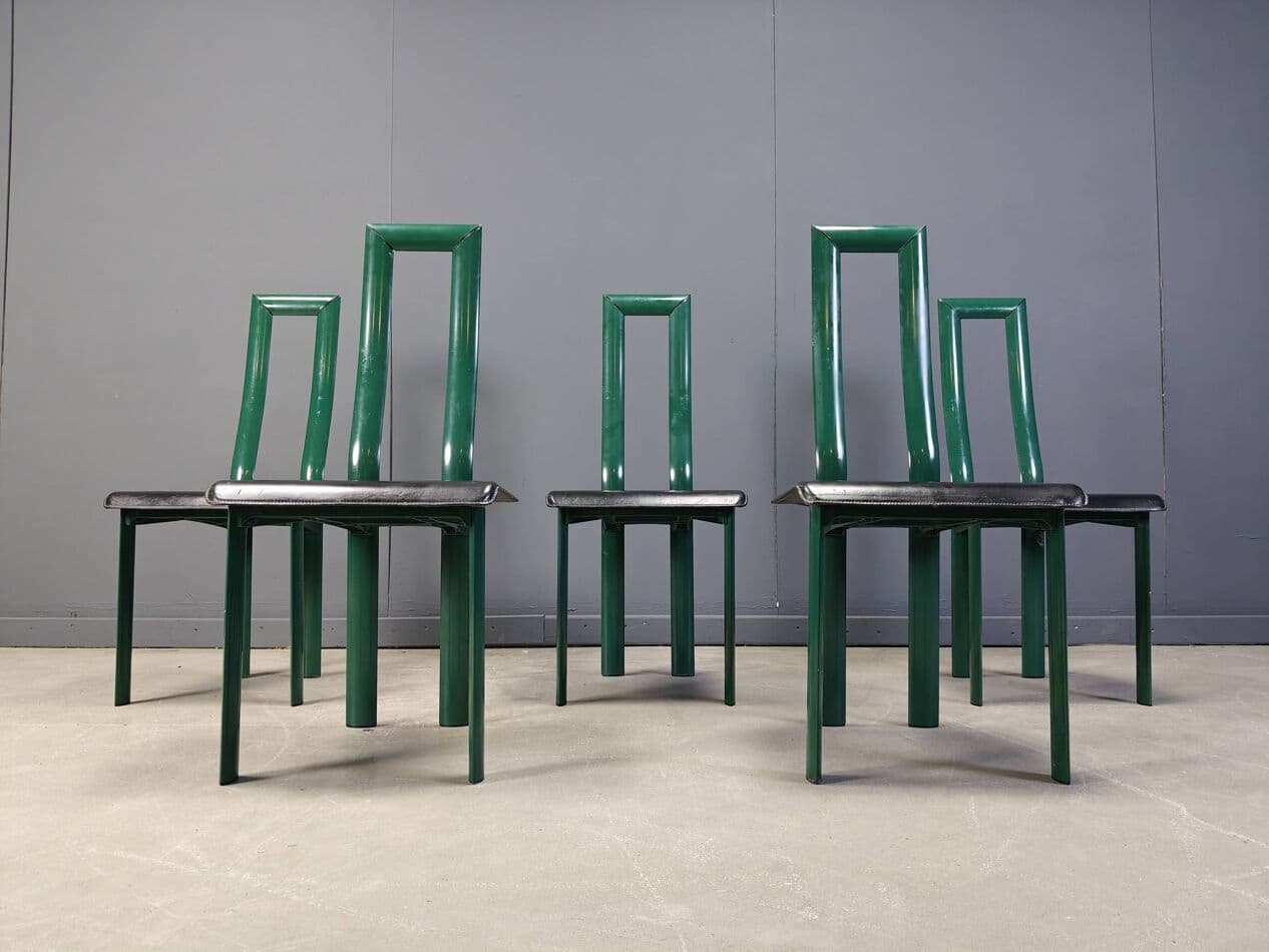 Zestaw krzeseł jadalnianych Model Regia, zielony, proj. A. Mosca, Włochy, lata 80. - 273091