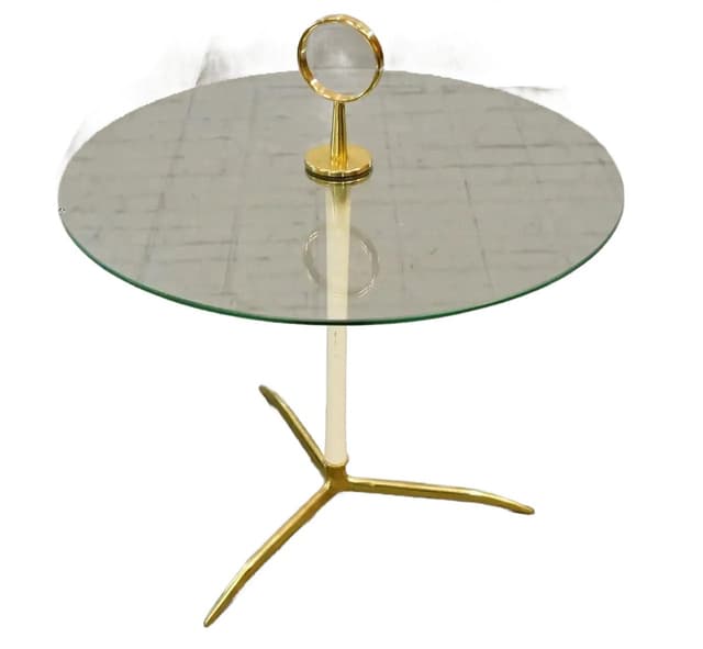Side Table, golden brass, transparent glass, by C. Lacca, Italy, 1960s. - DIMENSION