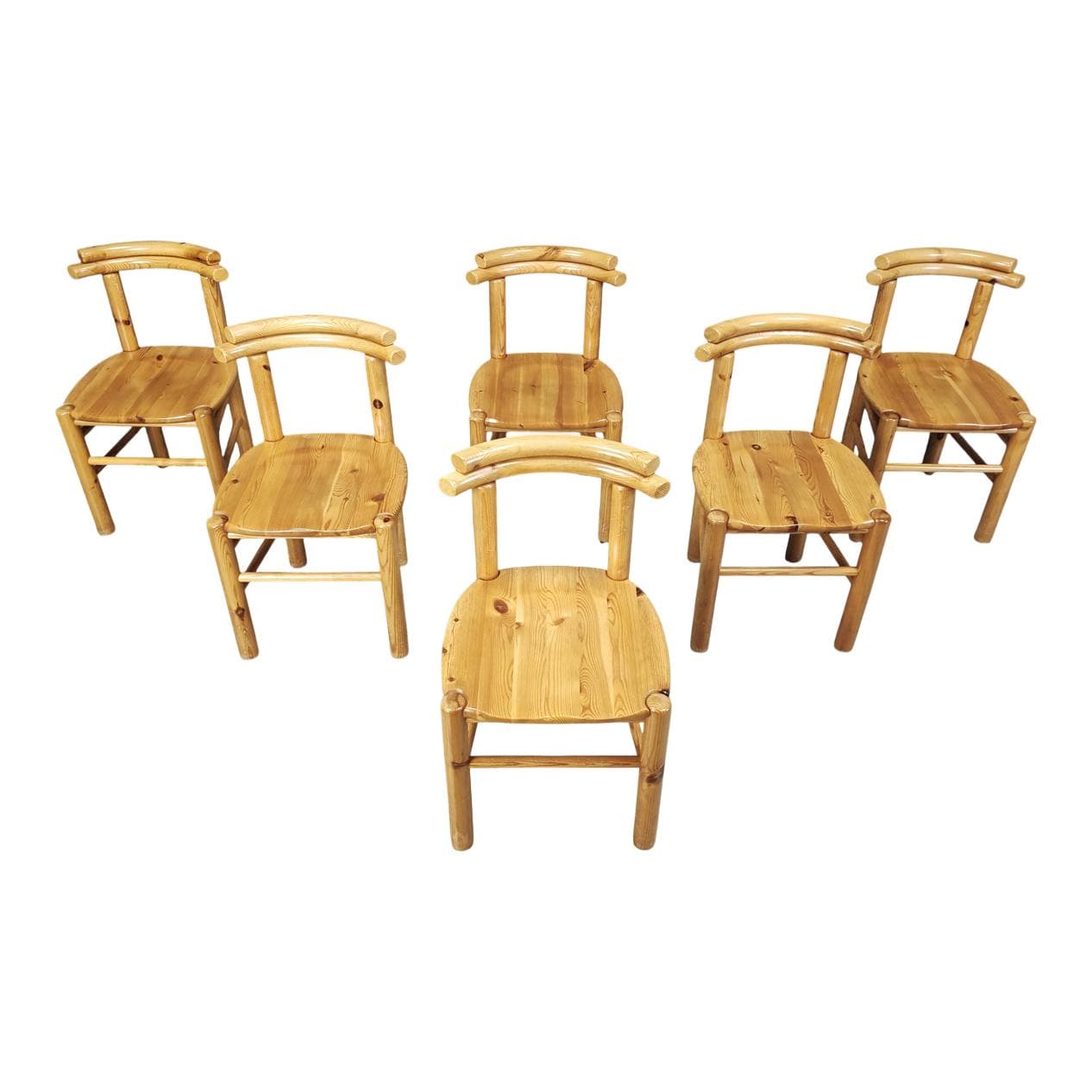 set of six dining chairs, brown pine, Denmark, 1980s