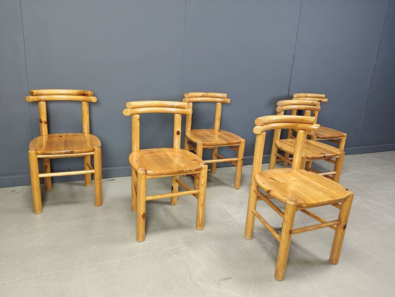 set of six dining chairs, brown pine, Denmark, 1980s - 272990