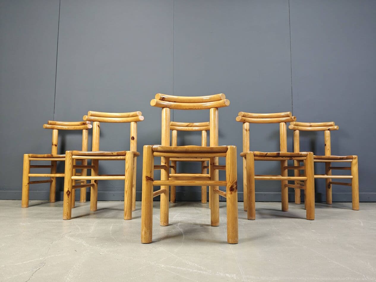 set of six dining chairs, brown pine, Denmark, 1980s - 272980