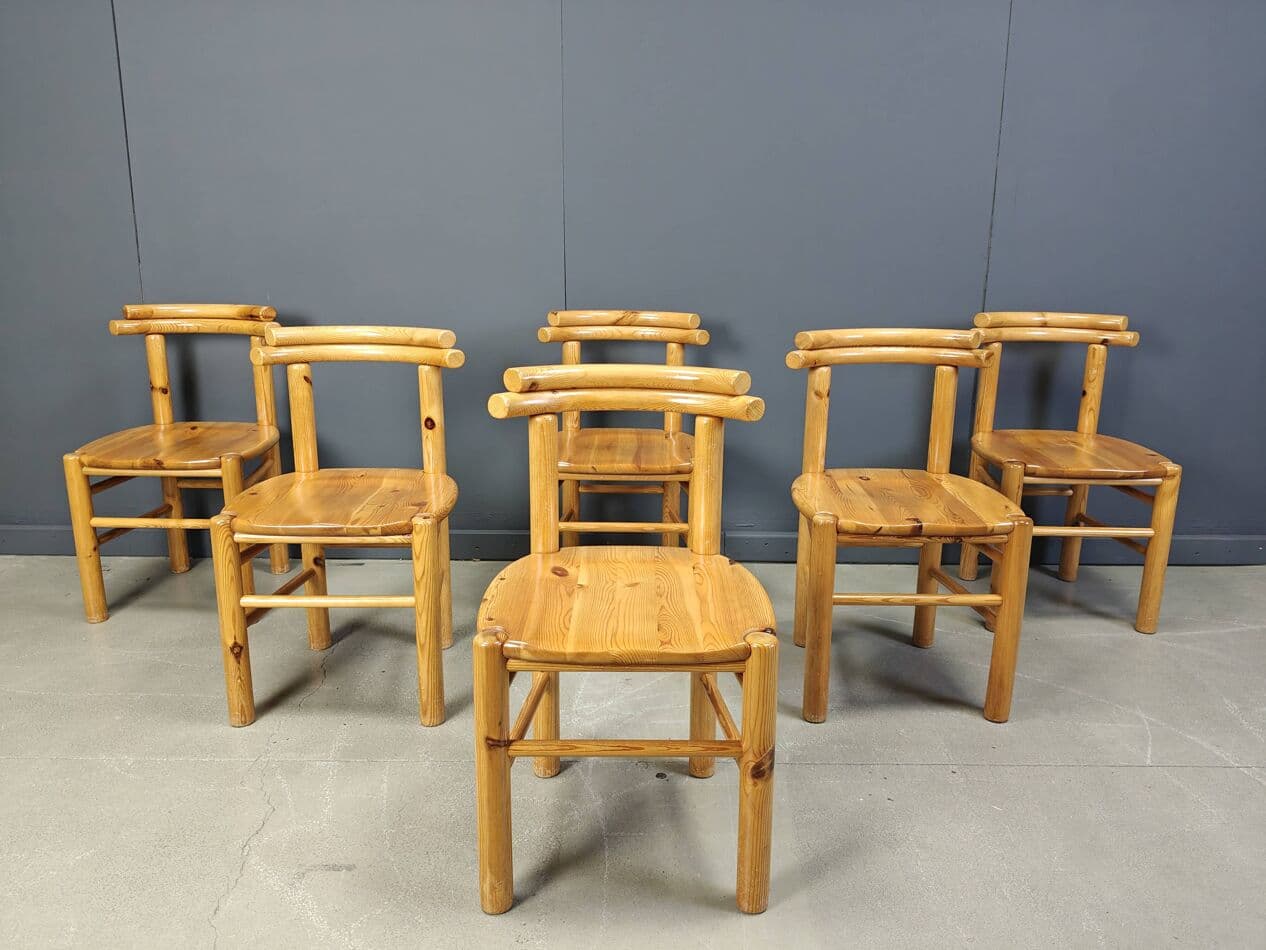 set of six dining chairs, brown pine, Denmark, 1980s - 272982