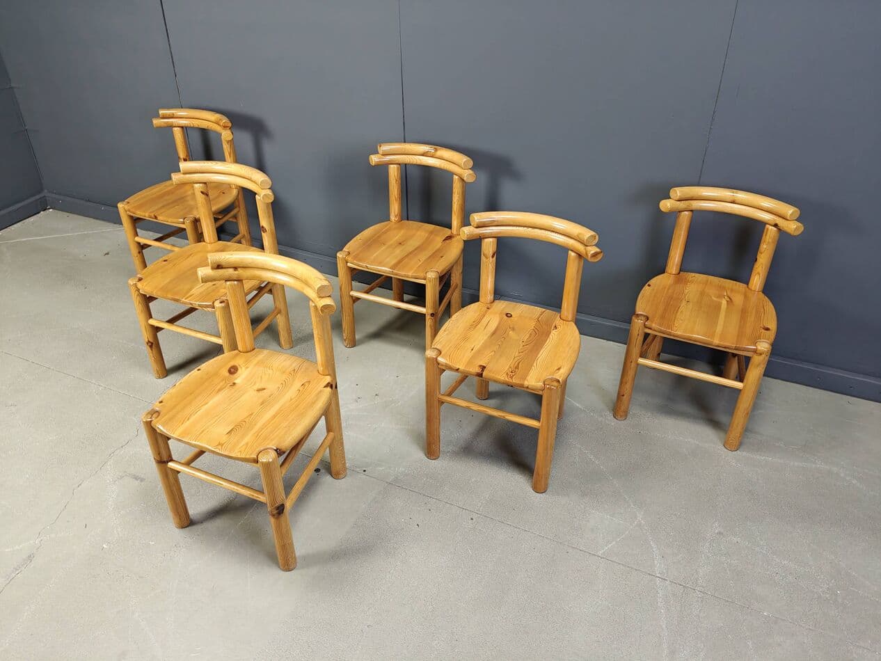 set of six dining chairs, brown pine, Denmark, 1980s - 272992