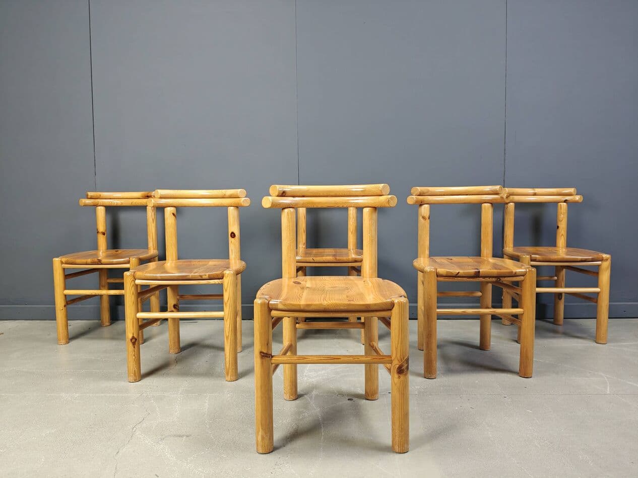 set of six dining chairs, brown pine, Denmark, 1980s - 272981