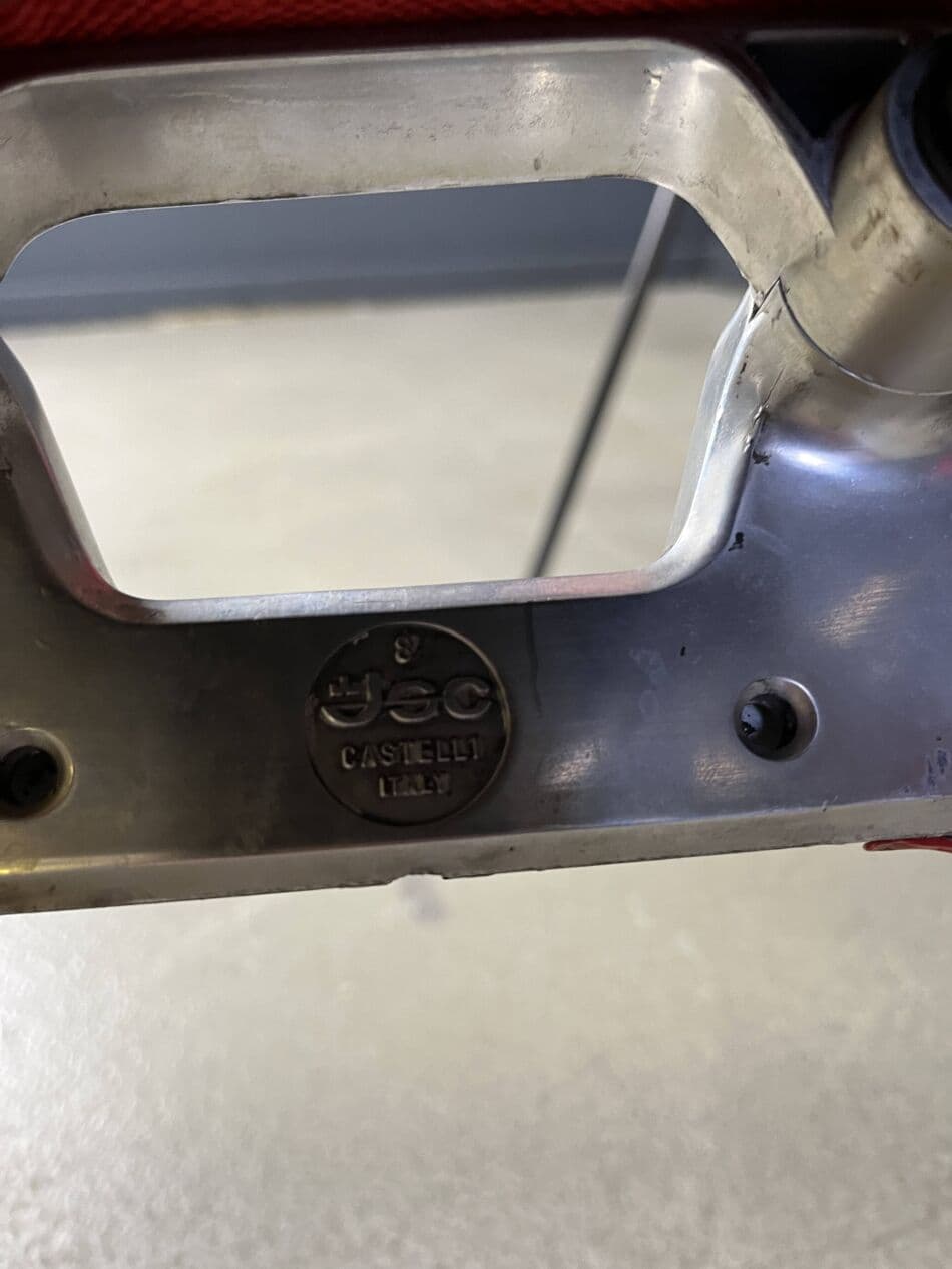 zestaw sześciu krzeseł DSC 106, velvet czerwony, metal, proj. G. Piretti, Castelli, Włochy, lata 70. - 272955