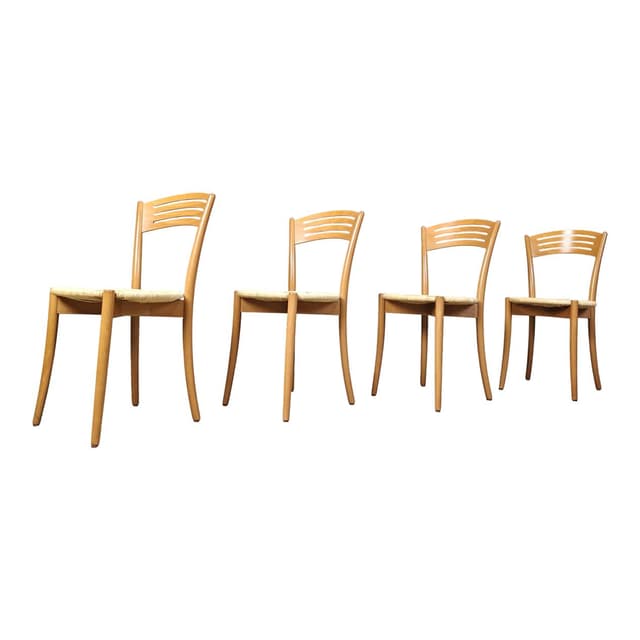 Set of four bistro chairs, brown beech, beige papercord, Italy, 1980s. - DIMENSION