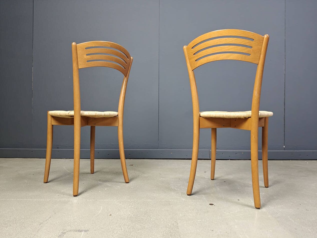 Set of four bistro chairs, brown beech, beige papercord, Italy, 1980s. - 272880