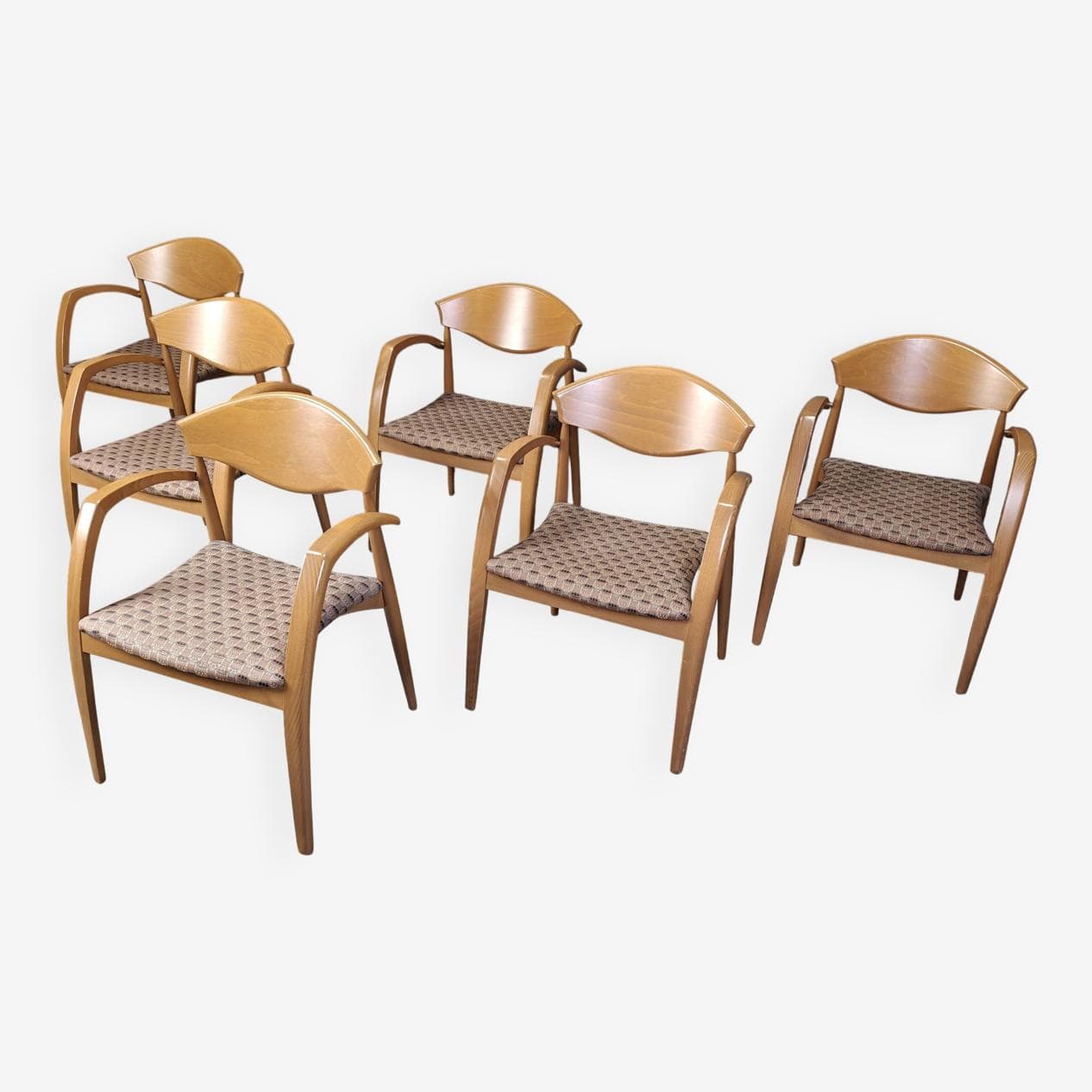 set of six armchairs, beige, wood, Spain, 1990s - 272858