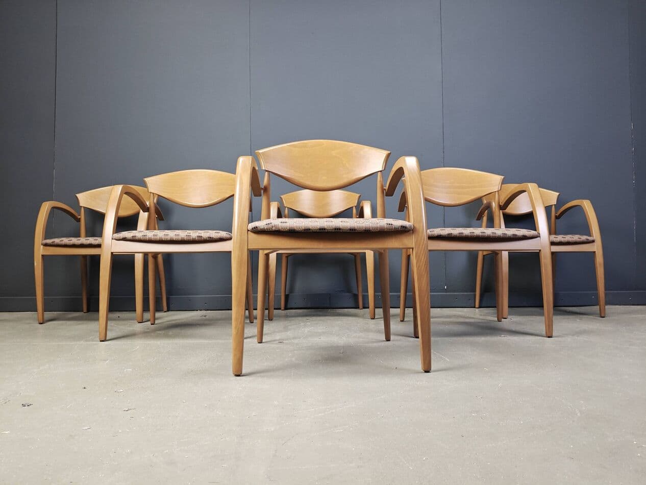set of six armchairs, beige, wood, Spain, 1990s - 272865