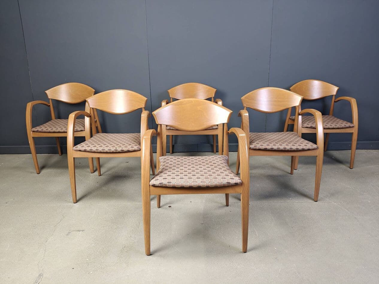 set of six armchairs, beige, wood, Spain, 1990s - 272866