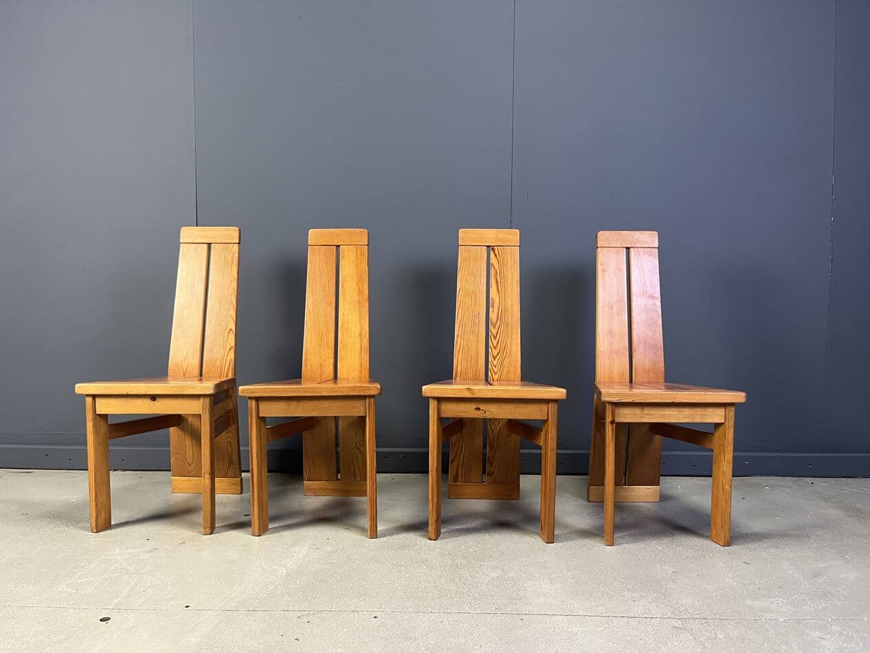 set of four brutalist dining chairs, brown oak, Belgium, 1970s - 272828