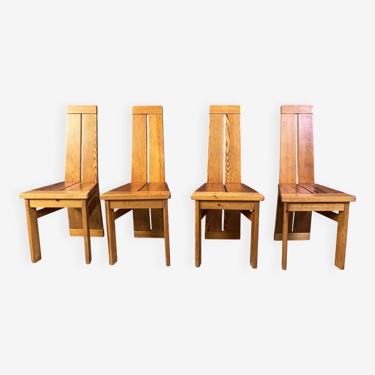 set of four brutalist dining chairs, brown oak, Belgium, 1970s - 272821
