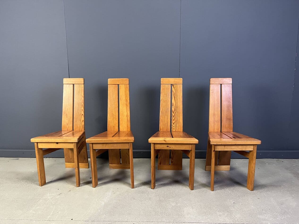 set of four brutalist dining chairs, brown oak, Belgium, 1970s - 272829