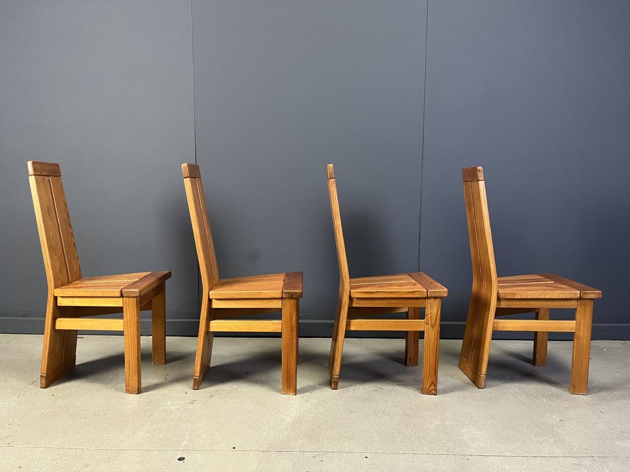 set of four brutalist dining chairs, brown oak, Belgium, 1970s - 272822