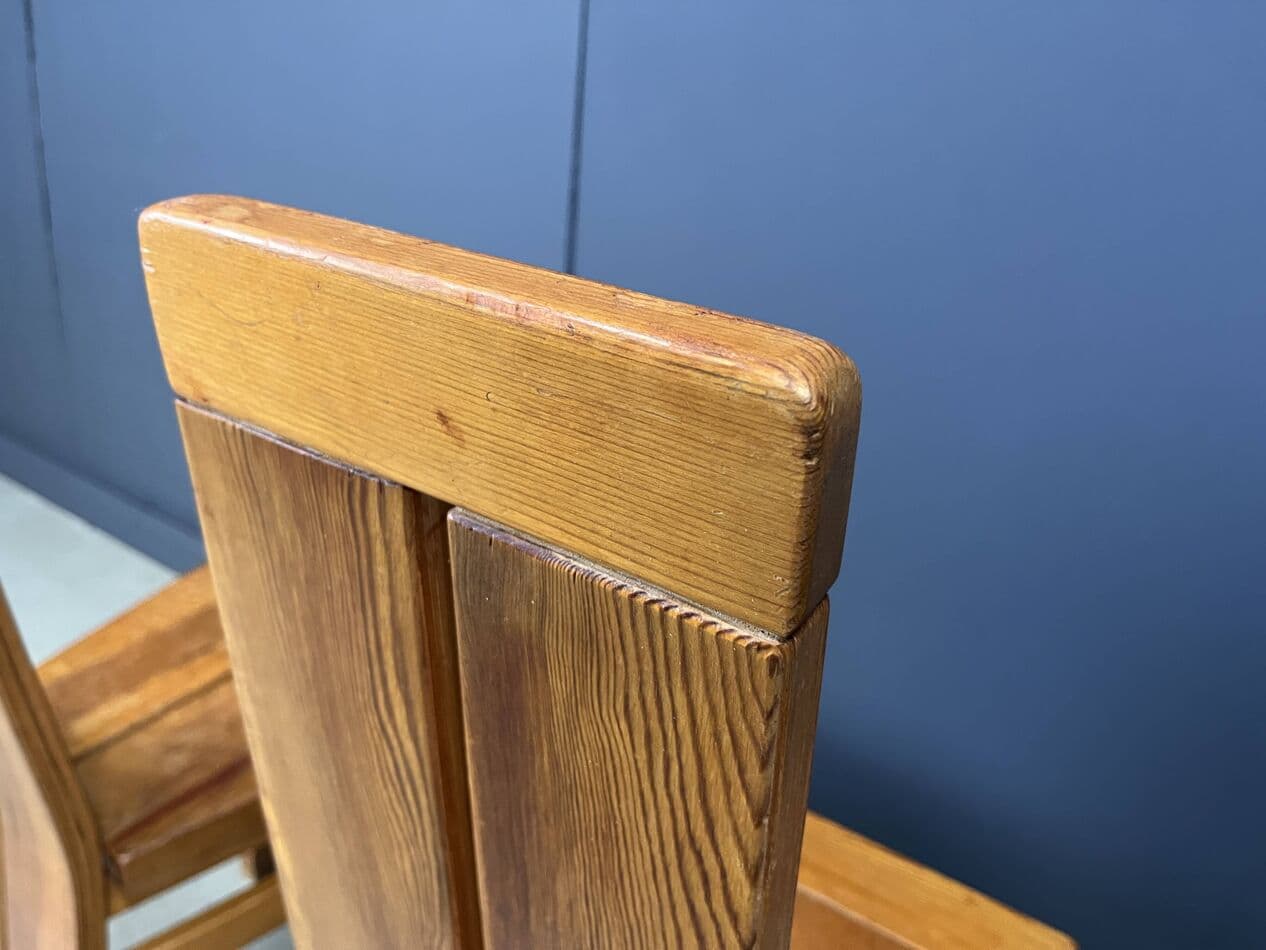 set of four brutalist dining chairs, brown oak, Belgium, 1970s - 272823