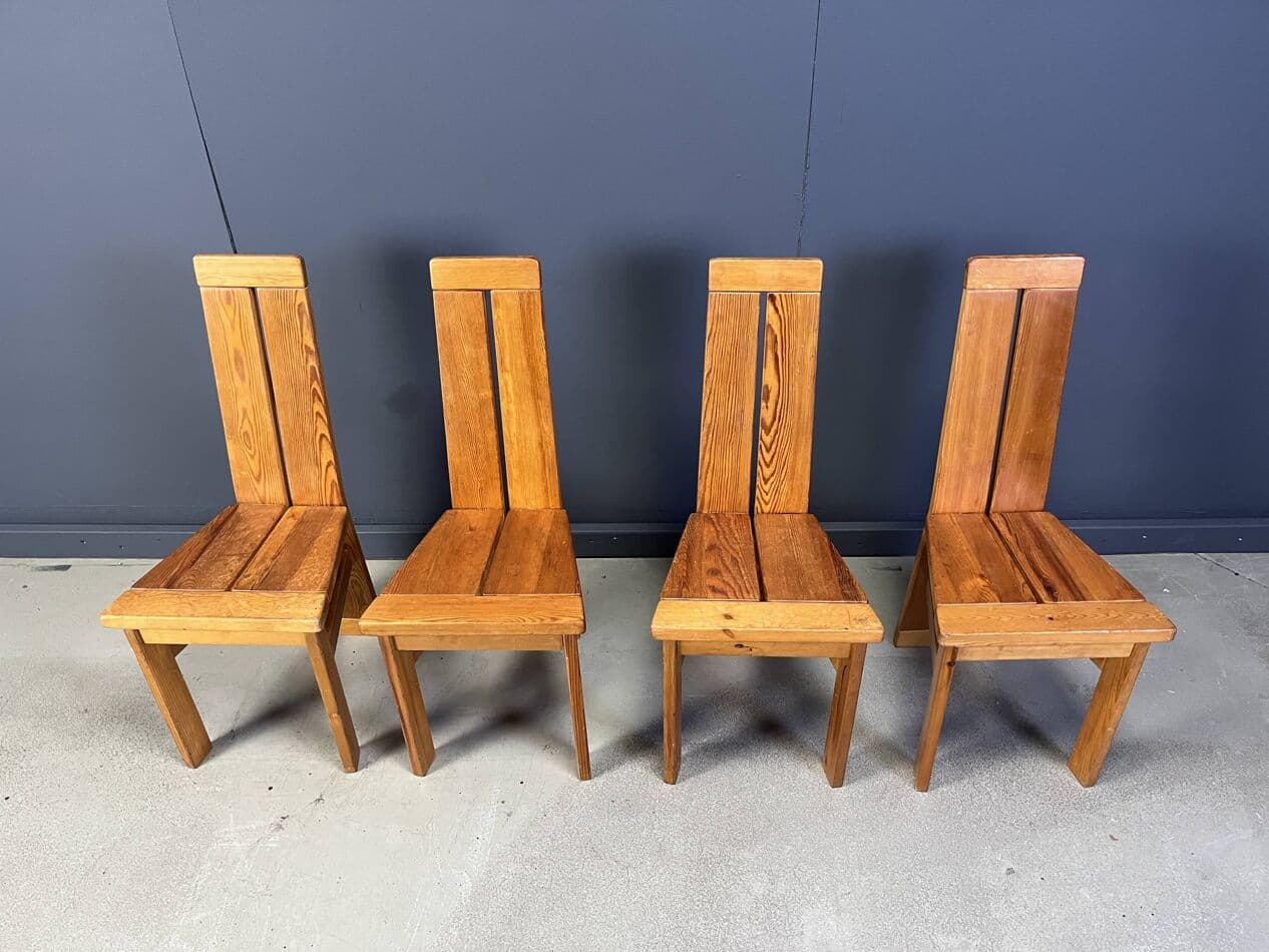set of four brutalist dining chairs, brown oak, Belgium, 1970s - 272827