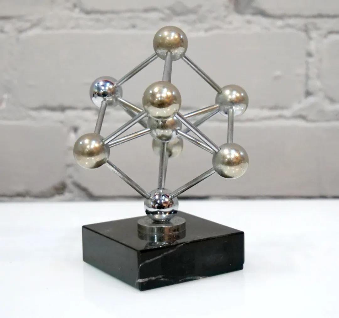Atomium Model, silver metal, black marble, Belgium, 1950s. - 19132