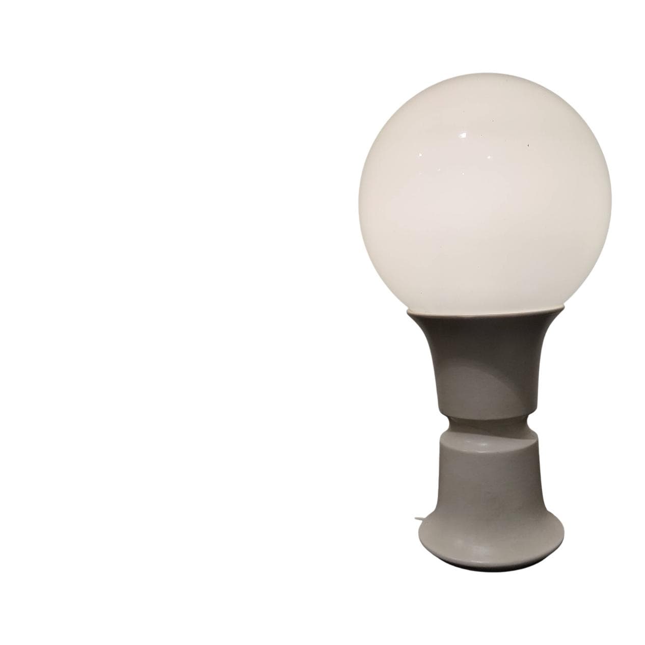 Lampa stołowa Space Age, szkło opalizujące białe, ceramika szara, Włochy, lata 70.