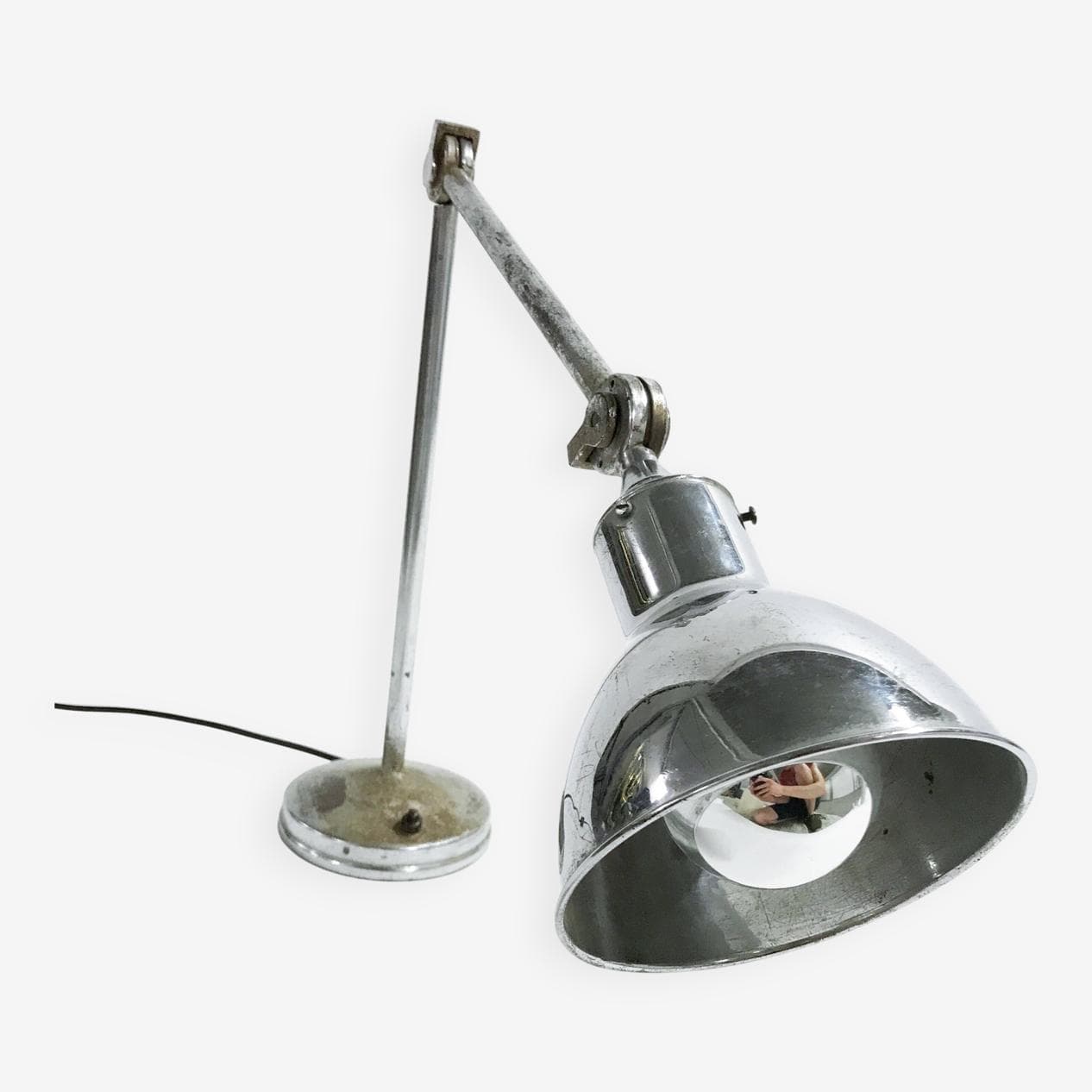Lampa stołowa industrialna, srebrny, metal, Belgia, lata 30. - 272600