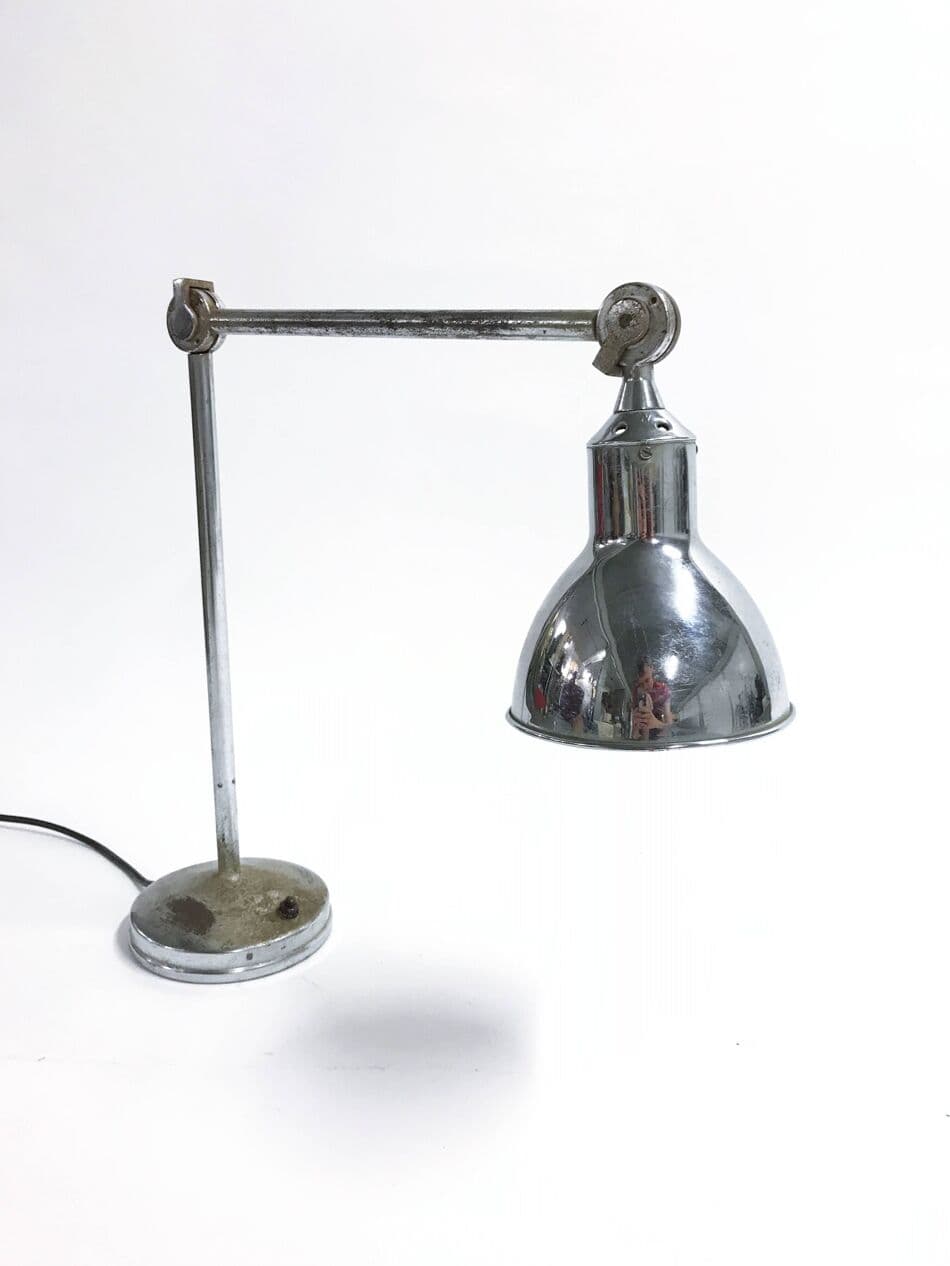 Lampa stołowa industrialna, srebrny, metal, Belgia, lata 30. - 272601