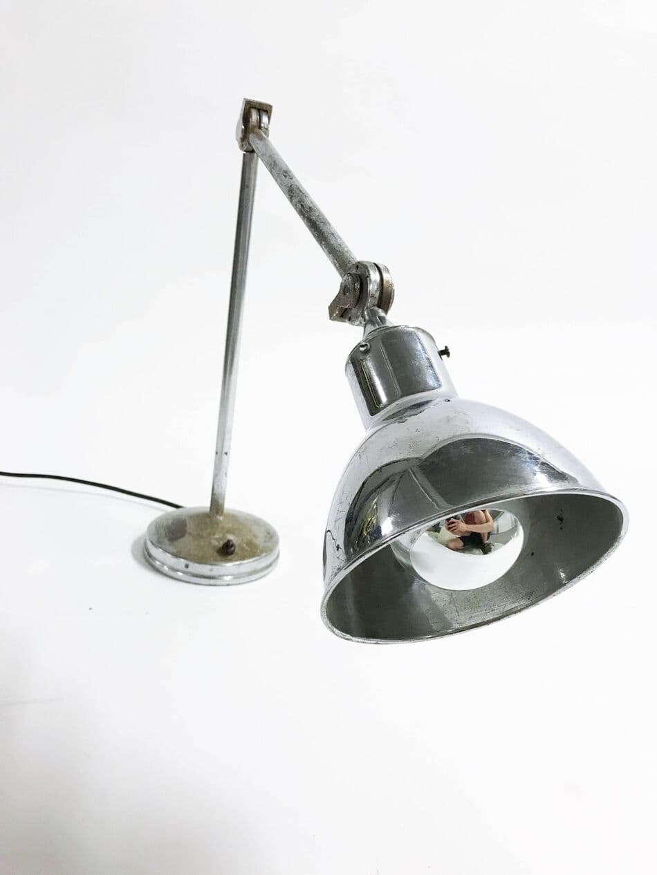 Lampa stołowa industrialna, srebrny, metal, Belgia, lata 30. - 272602
