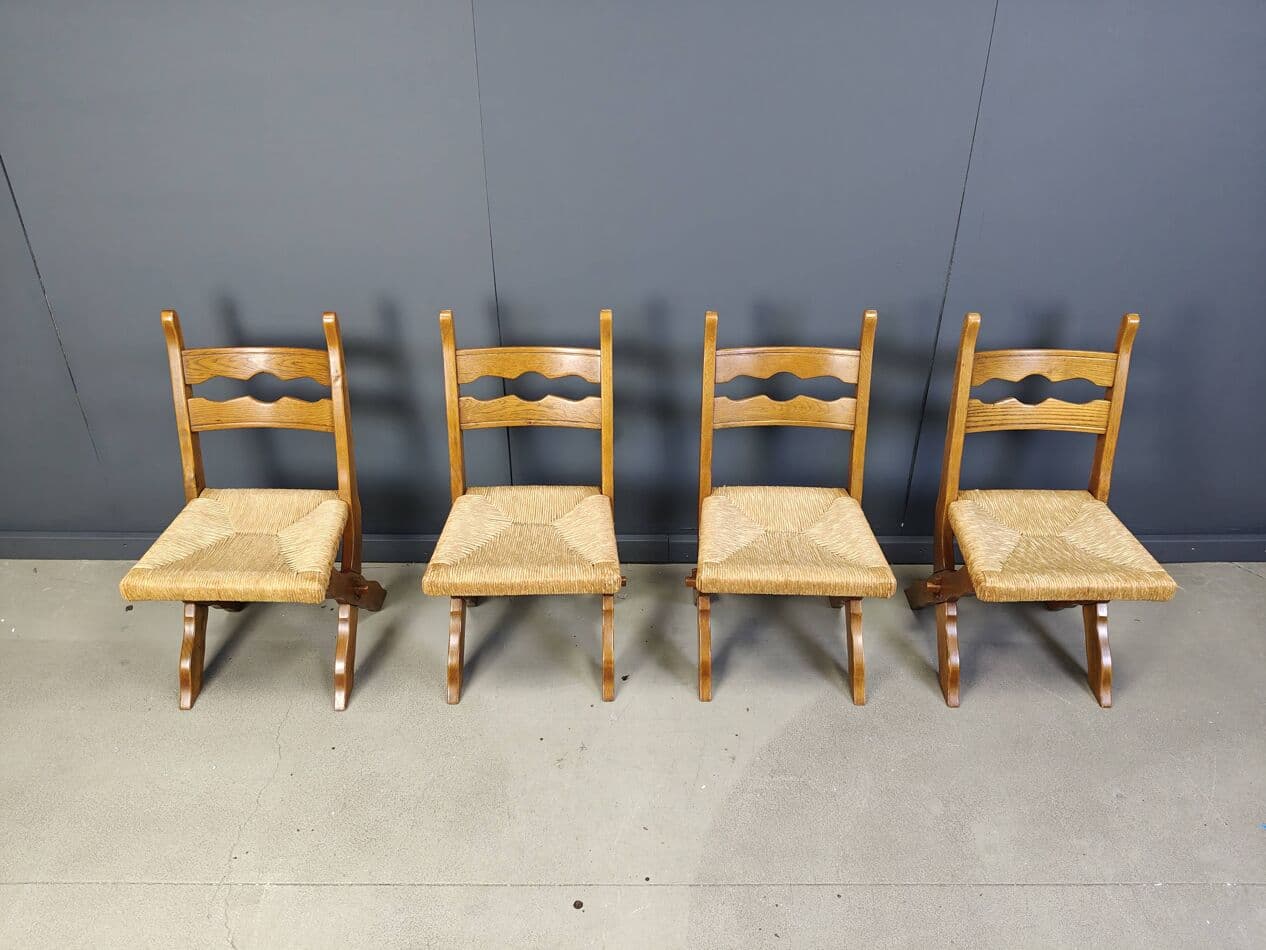 set of six chairs, brown oak, light wicker, Spain, 1960s - 272497