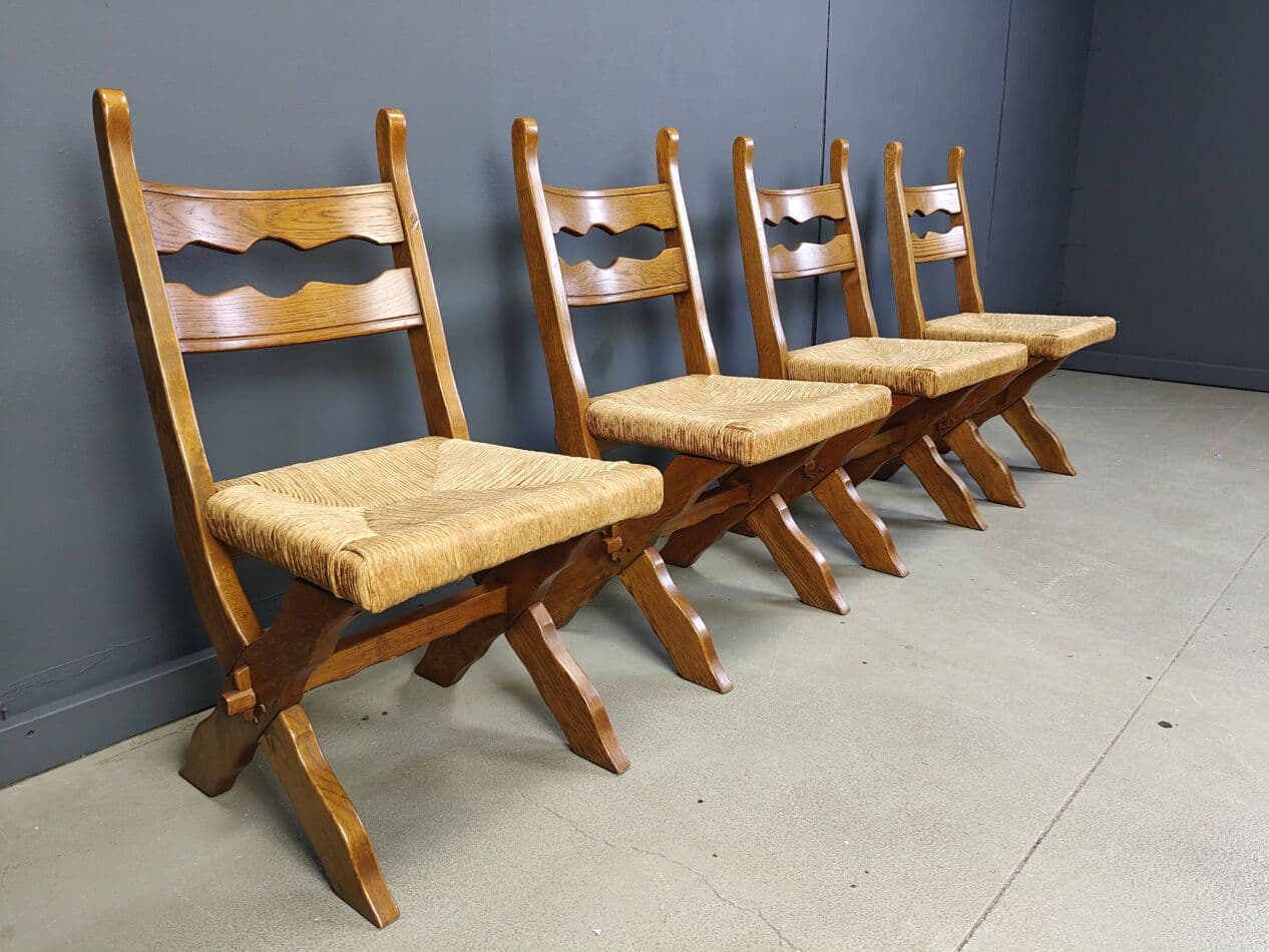 set of six chairs, brown oak, light wicker, Spain, 1960s - 272507