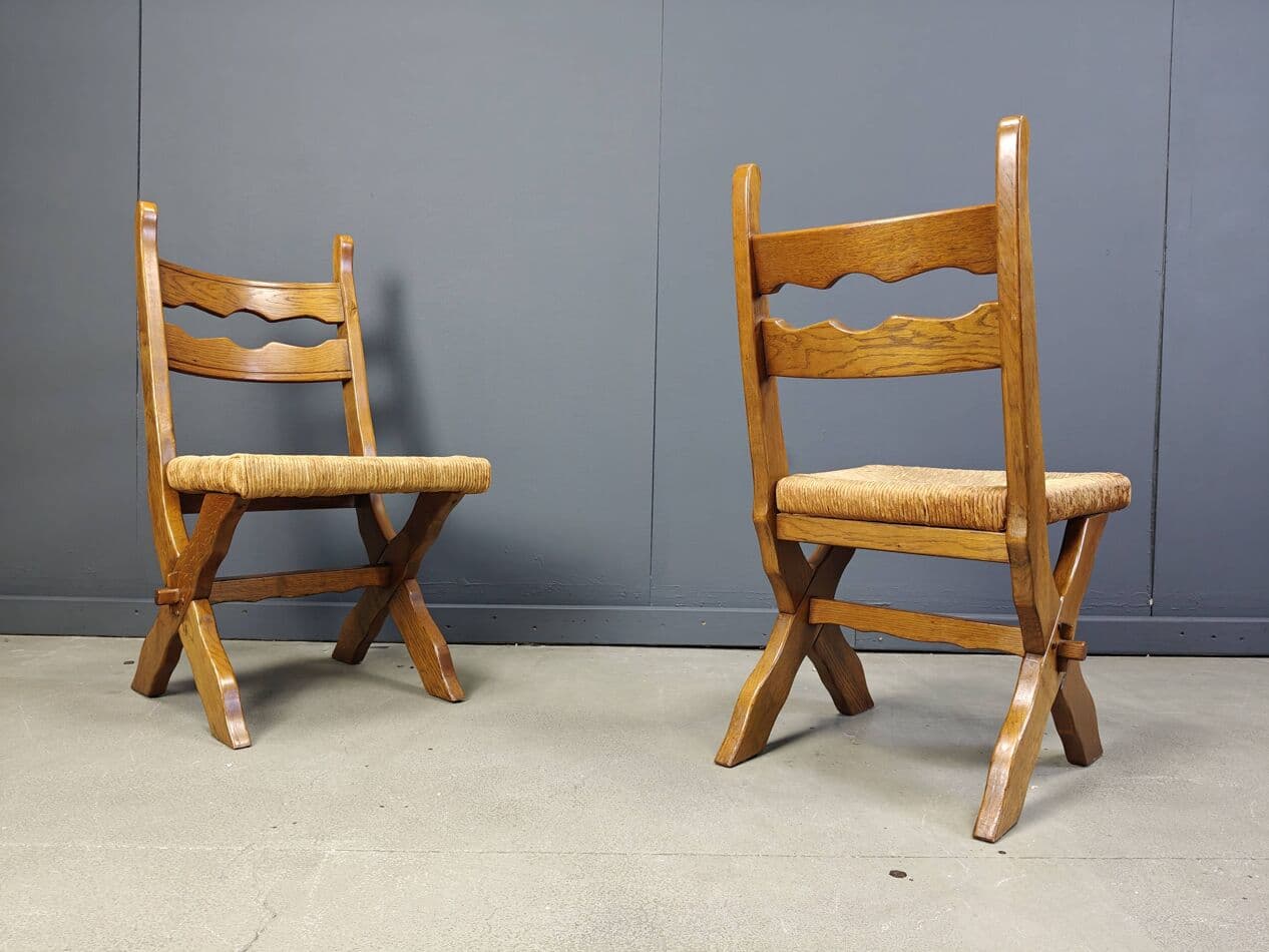 set of six chairs, brown oak, light wicker, Spain, 1960s - 272502