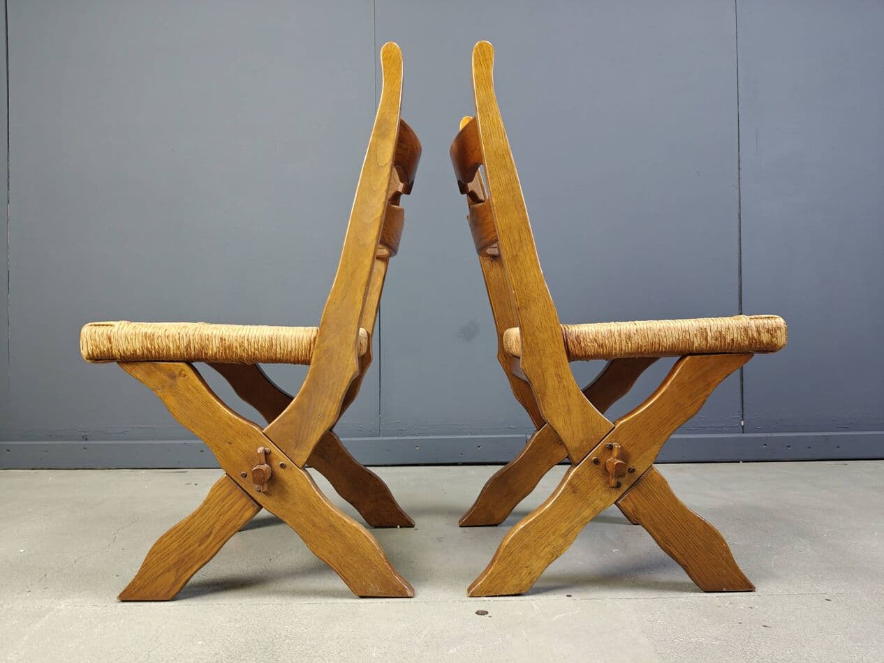 set of six chairs, brown oak, light wicker, Spain, 1960s - 272501