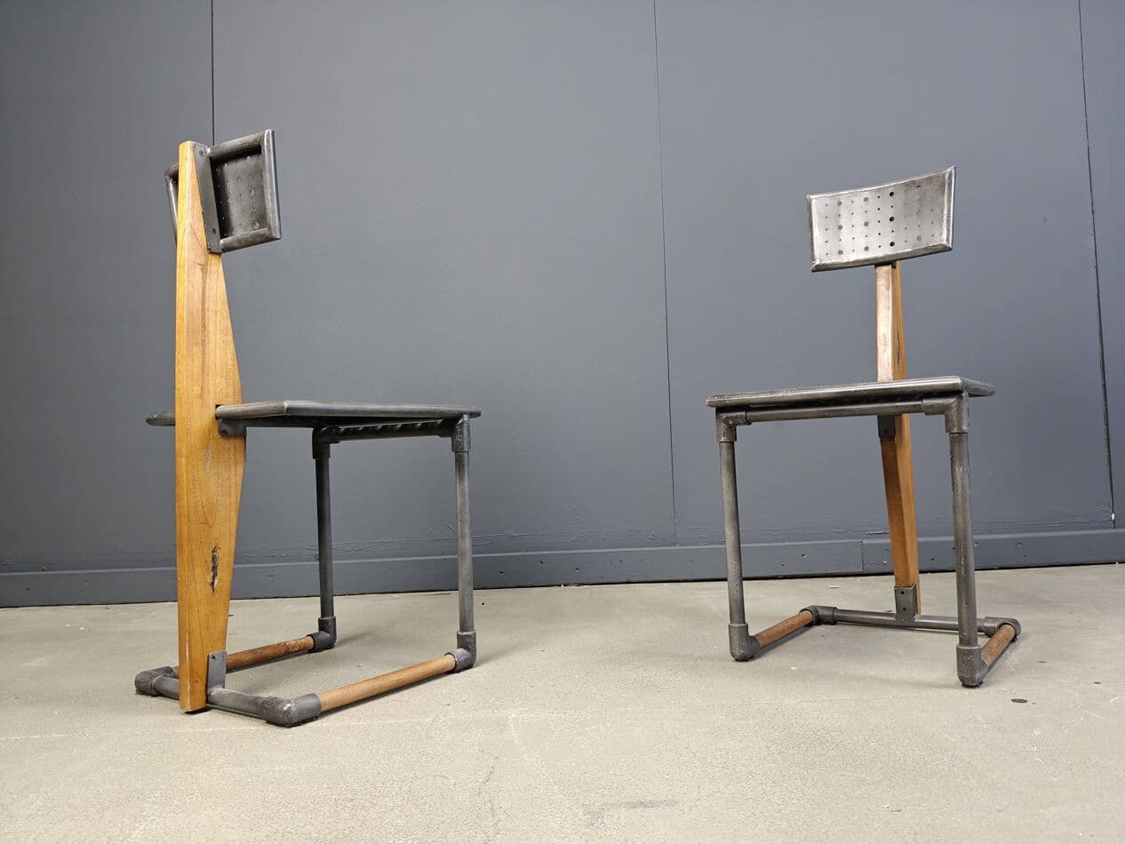 zestaw czterech krzeseł industrialnych, szary, metal, Belgia, lata 70. - 272488