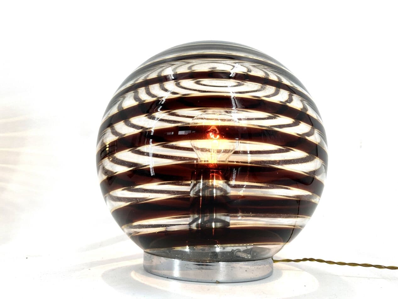 Para lamp stołowych Murano Swirl, brązowy, szkło, Włochy, lata 70. - 272482