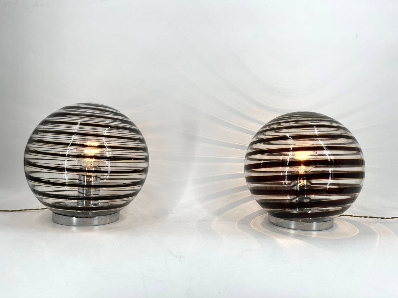 Para lamp stołowych Murano Swirl, brązowy, szkło, Włochy, lata 70. - 272474